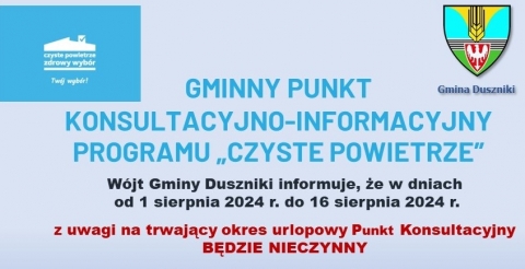 Punkt konsultacyjny Czyste Powietrze nieczynny od 1 do 16 sierpnia